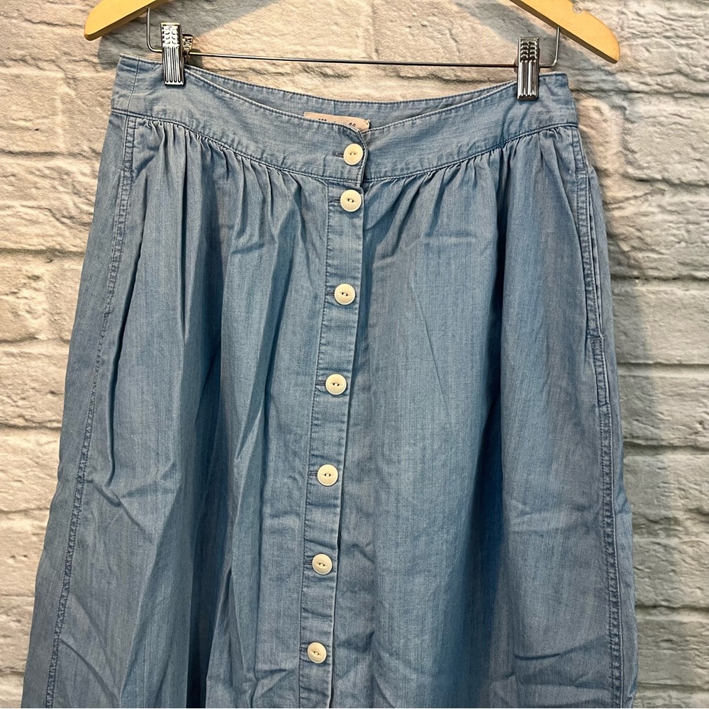 Madewell Size 12 Palisade Button-Front Midi Skirt in Indigo - Picture 5 of 13